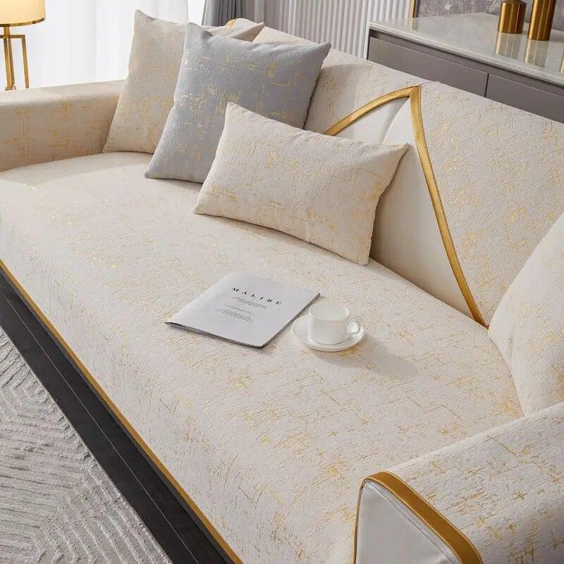 

Бронзовый жаккардовый чехол для дивана, скандинавский плюшевый чехол с золотыми краями, нескользящий чехол для дивана, современная зимняя пылезащитная крышка для дивана, декор 70x70cm 1pcs