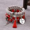 4PCS Bohemian Multi-Strand Beaded Bracelet Set with Fringe Tassel & Wing "I Love You" Charm - Women's Layered Jewelry Gift for Summer Fashion
