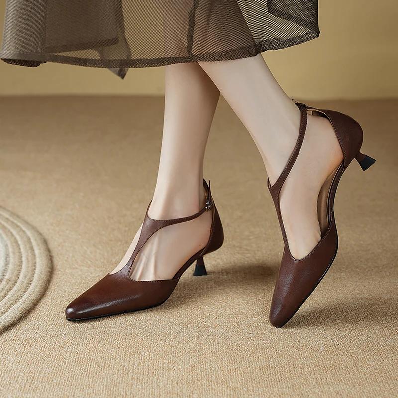 Fashion 2024 New Summer Sandals Cover Toe Sandals Pointed Toe High Heels Sandals for Women Handmade Women shoes Retro Stiletto Brown