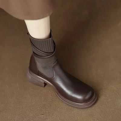 Damskie krótkie buty jesienne z okrągłym noskiem botki skarpetkowe do kostki dla kobiet gorące buty w promocji zima 2025 botki wygodne i eleganckie
