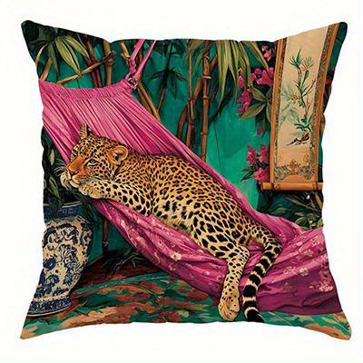 Home Decor Leopard & Tropical Floral Decorative Pillow Covers Pattern Cushion Cover Suitable For Sofa Bedroom Car Pillow Cover