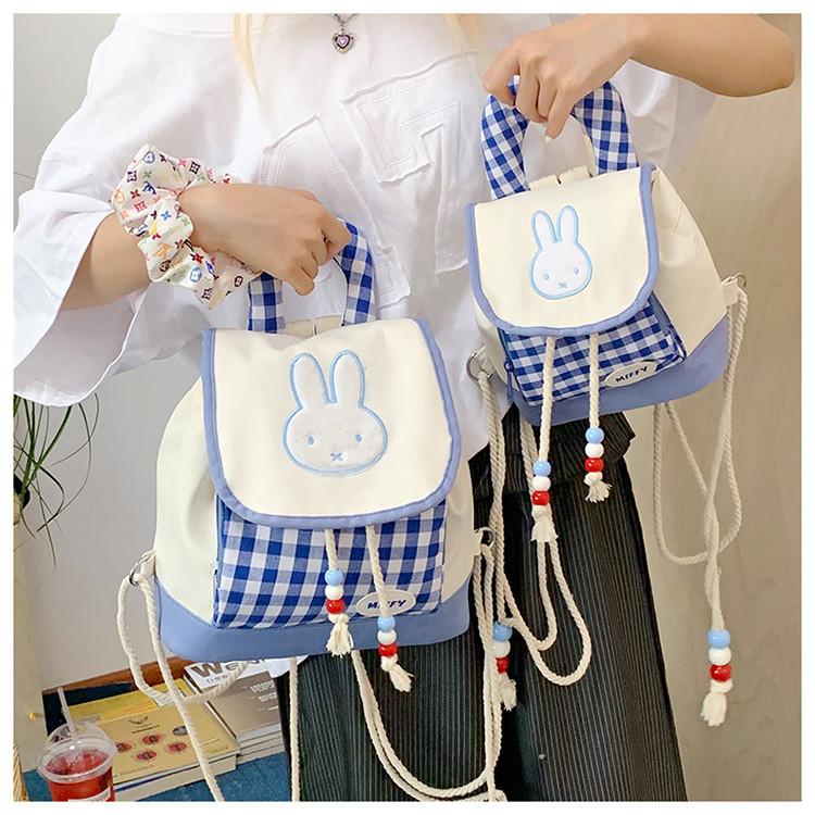 Miffy Cartoon Bunny Mini Backpack For Girls With Nylon Material And Inside Pocket For School Use