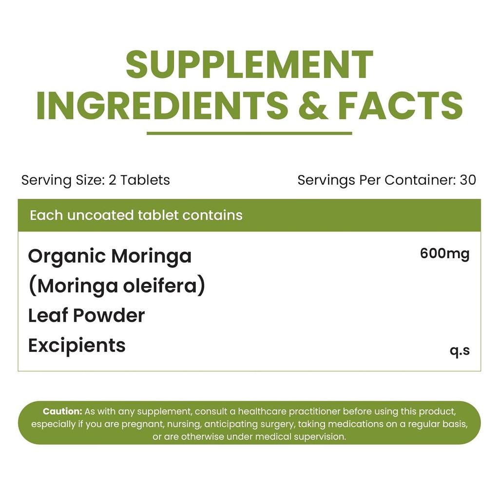 Vlados Himalayan Organics Bio-Moringa-Tabletten 1200 mg Extrakt 60 Stück für Energie Immunität Verdauung