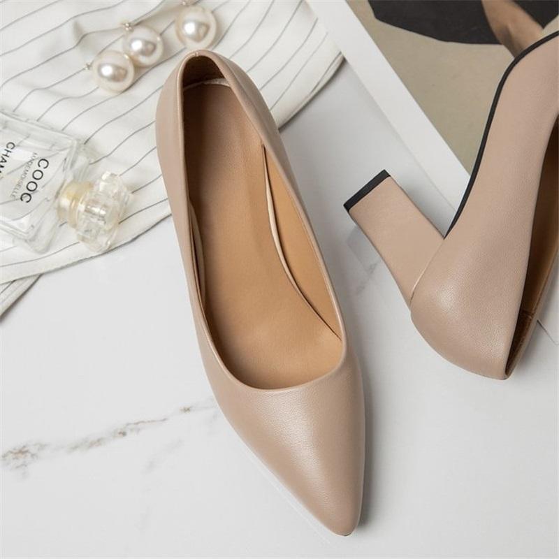 New Korean Style Black Pointed Toe Low-cut Block Heel Pumps, Slip-on Simple Professional Women's Shoes