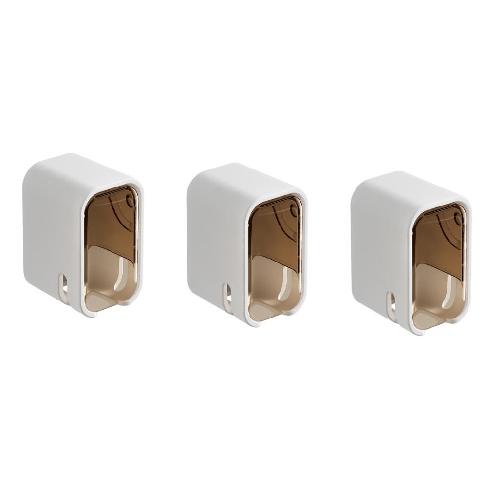 

3Pcs Punch Free Toothbrush Holder Plastic Toothbrush Storage Box Stylish Tooth Brush Rack Bathroom коричневый