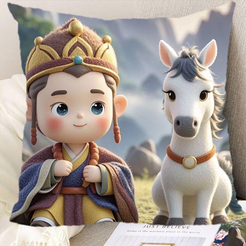 

Q Version Black Myth Wukong Pillow Cartoon Journey To The West Pillow Cushion Nap Super Soft Waist Pillow Sofa Birthday Gift linen-45x45cm double-sided [without pillow core]