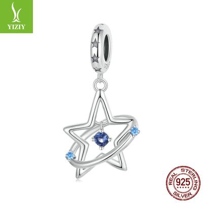 Dream Star Trail Diy Bracelet Necklace Pendant, Blue Star Night Sky S925 Sterling Silver Beaded
