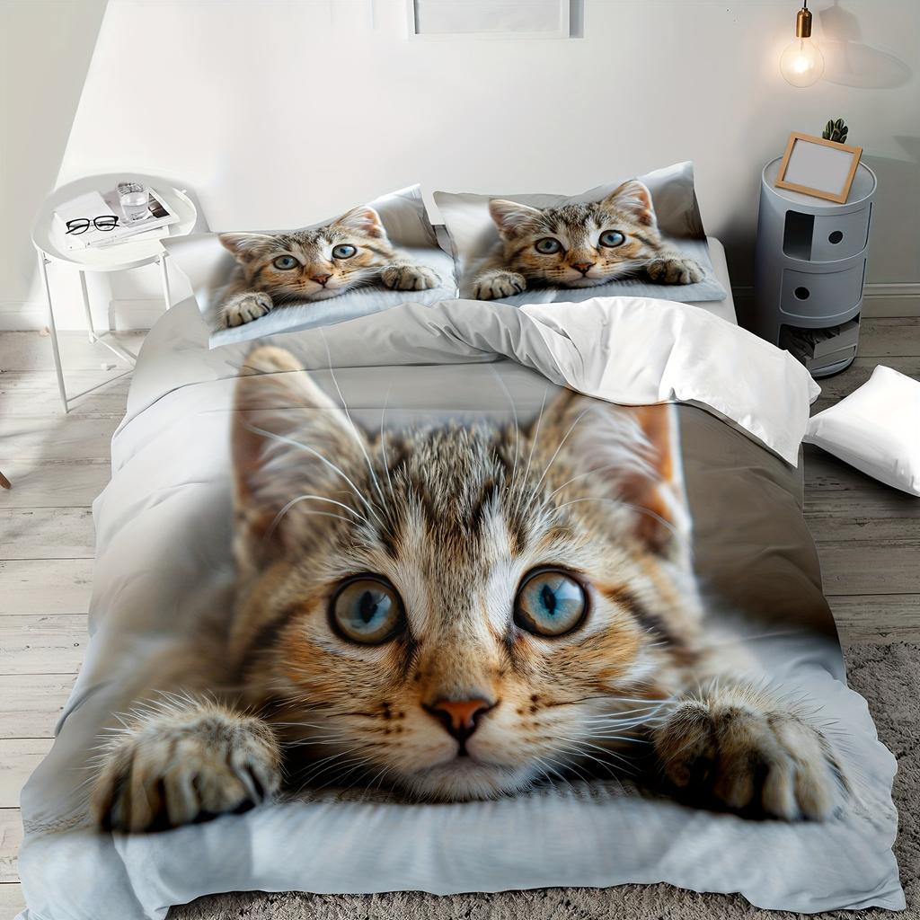2/3 st, Tryck med kattmönster, Sängklädesset, Lämpligt för pojkars och flickors sovrum, Maskintvättbart.
