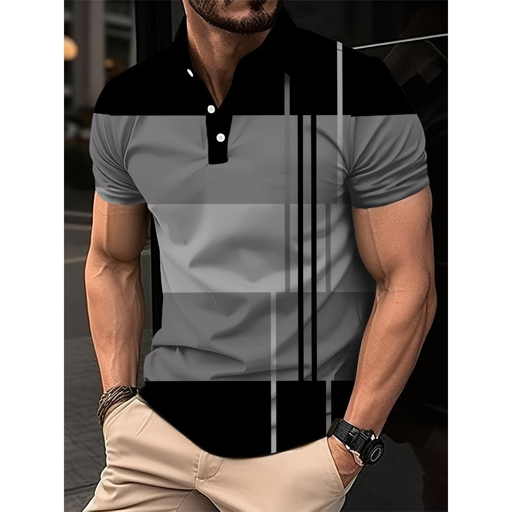 Summer Men's Short Sleeved Three-dimensional Striped Printed Polo Shirt