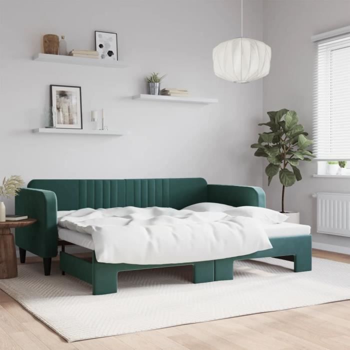 VidaXL Lit de jour avec lit gigogne vert foncé 90x200 cm velours 3197065