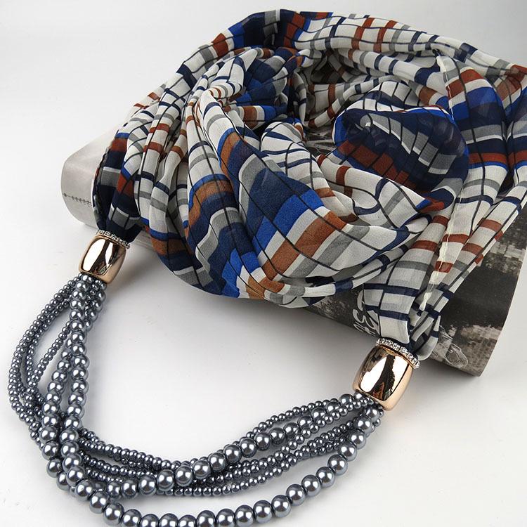 Chiffon Scarf with Pearl Tassel Decor Women's Fashion Lightweight Wrap Shawl