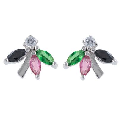 [R4814] - Silver Multicolor 'Sissi' Silver Earrings (rhodium) - 9x7mm