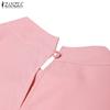 ZANZEA Women Casual Round Neck Solid Color 3/4 Sleeve Loose Blouse