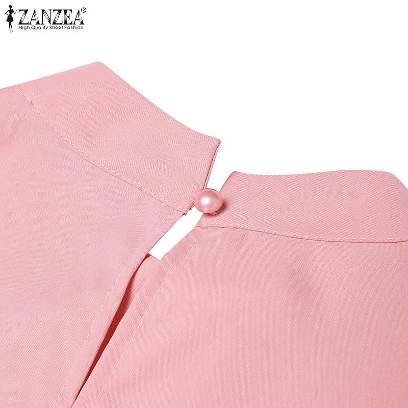 ZANZEA Women Casual Round Neck Solid Color 3/4 Sleeve Loose Blouse