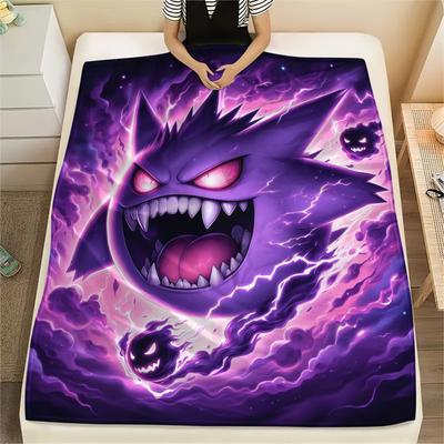 Gengar Print Flannel Blanket, High Quality Comfortable for All Seasons, Home Decor, Warmth and Comfort