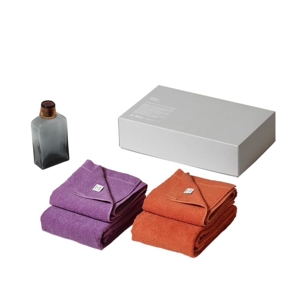 

ideaco Gift Set: Mouthwash Bottle & Japanese-Made Senshu Towels (Lavender/Terracotta, 4 Towels) (5-Piece Set)