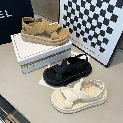 Real Soft Leather Thick-soled Heightening Roman Sandals Women's 2024 New Summer Versatile Not Tired Foot Muffin Beach Sandals