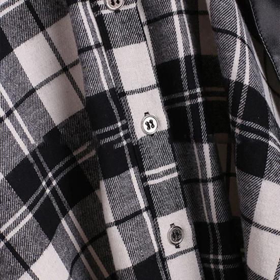 Damen Kleid A-Linie Langarm Baumwollmischung Vintage Karomuster Schwarz Gürtel