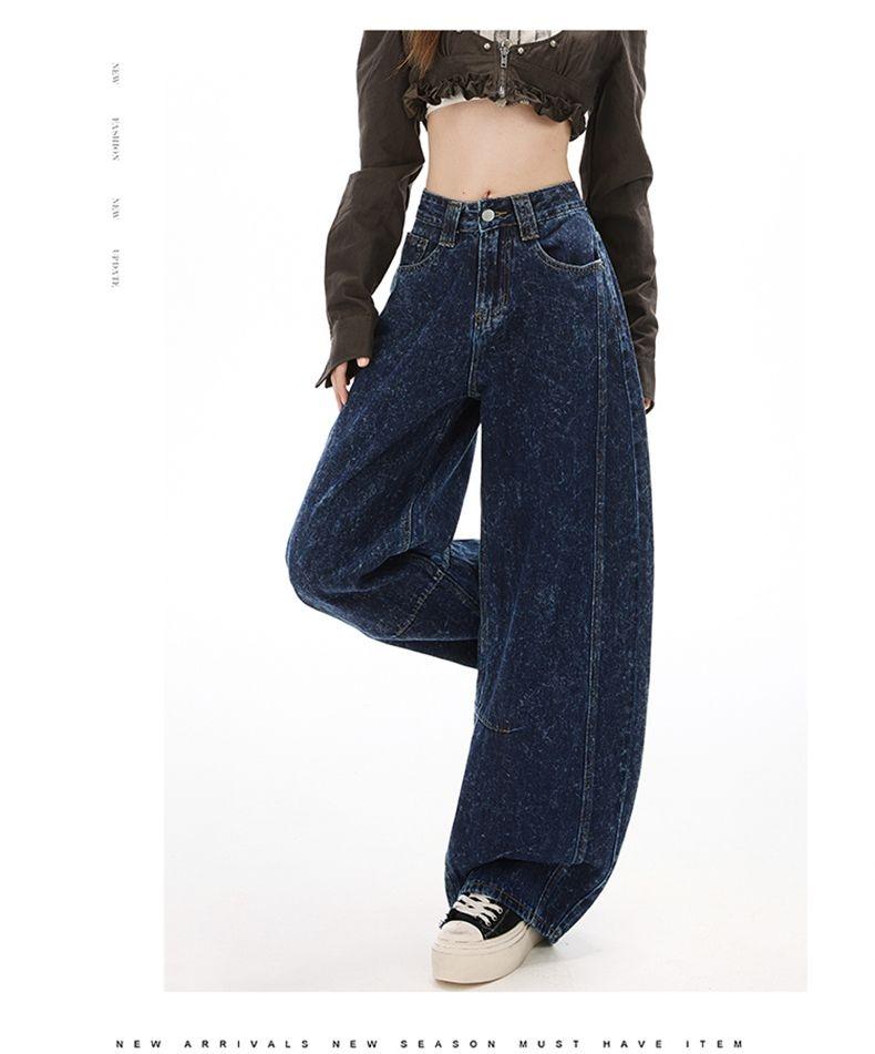 Ge Di Jie Design Sense Snowflake Washed High Waisted Loose Curved Knife Pants Women's Trendy Brand Wide Leg Jeans