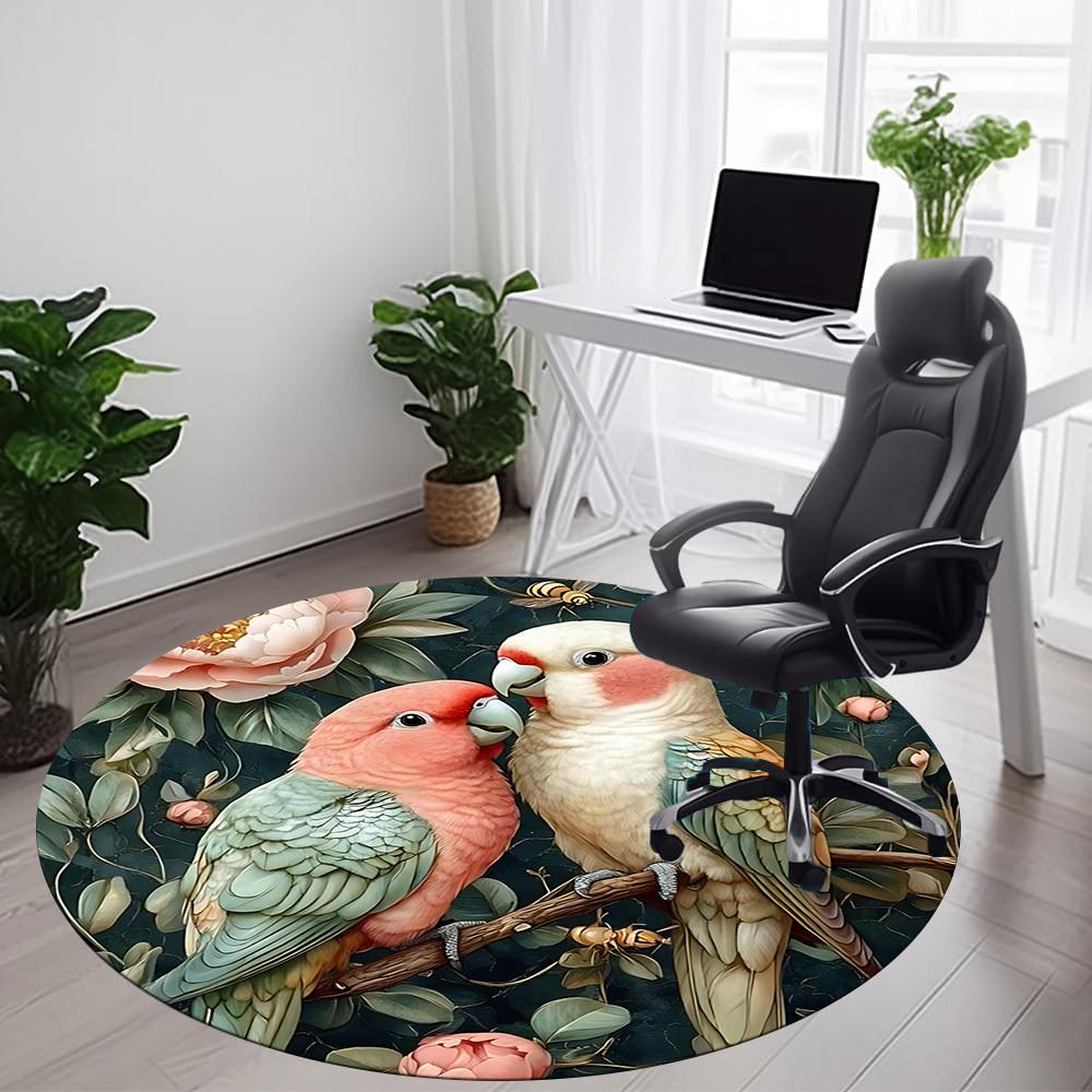 1PC Parrot Floral Office Round Area Rug, Indoor Mat Suitable ForOffice, Under Office Chairs Bedroom Living Room Home Decor, Room Deco f026