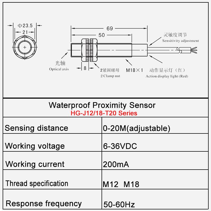 Laser Relativreflexions-Lichtschranke HG-J12/18 T20 M12/M18 0-20M Erfassungsabstand Infrarotsensor