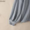 ZANZEA Autumn Women Bows Splice Crew Neck Long Sleeve Ribbed Texture Loose Blouse