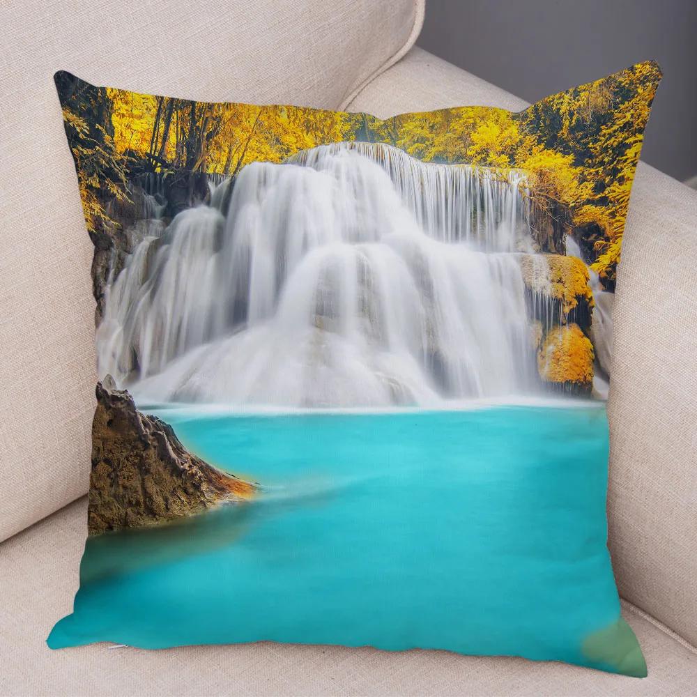 Waterfall Printed Pillow Case for Home Sofa Children Room Decor Beautiful Scenery Pillowcase Soft Plush Cushion Cover 45x45cm