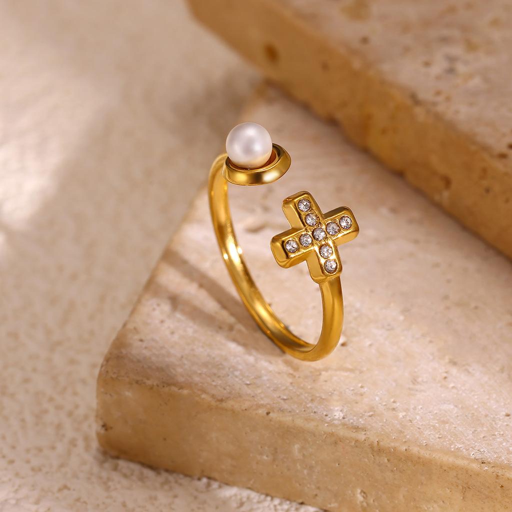 Fashion Gold Color Open Rings For Women Zirconia Moon Star Cross Adjustable Finger Ring Flower Romantic Aesthetics Jewelry Gift