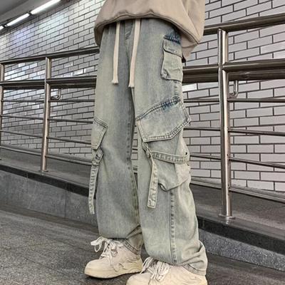 Salopete Jeans Toamnă și Iarnă Bărbați și Femei Retro American High Street Micro-la Spălat Pantaloni Drepți cu Picior Larg