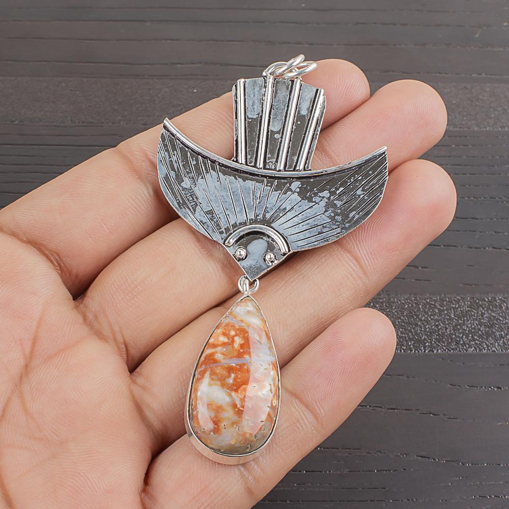 

Natural Orange Spiny Gemstone 925 Sterling Silver Jewelry Designer Pendant 3.1 AJP-2103