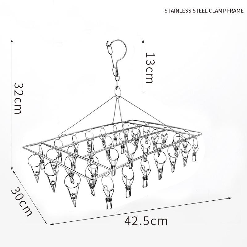 Thickened Stainless Steel Sock and Multi-Clip Drying Rack with 36 Clips – Multi-Functional Clothes Rack