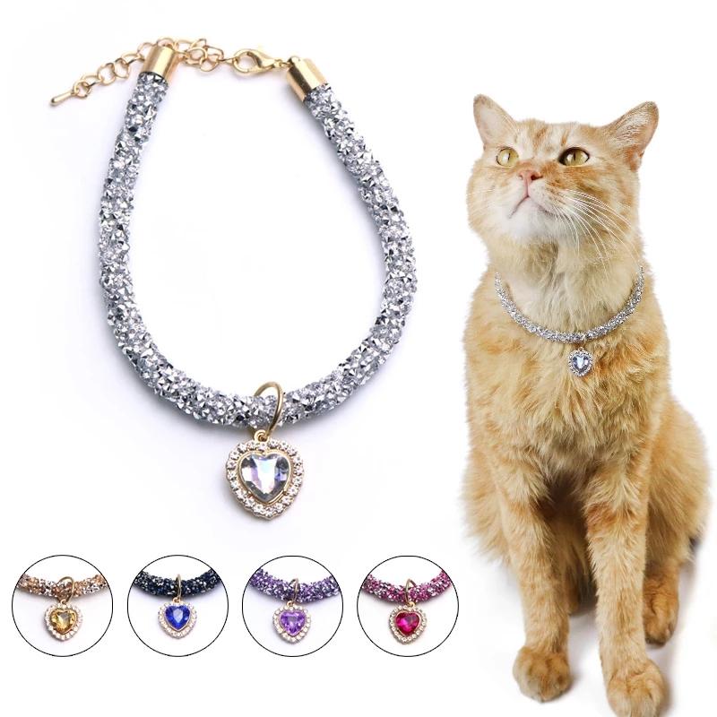 Colier Pisică Cristal Pandantiv Gemă Inimă Petrecere Strass Colier Ajustabil Pisici Cățel Chihuahua Nuntă Accesorii Animale de Companie