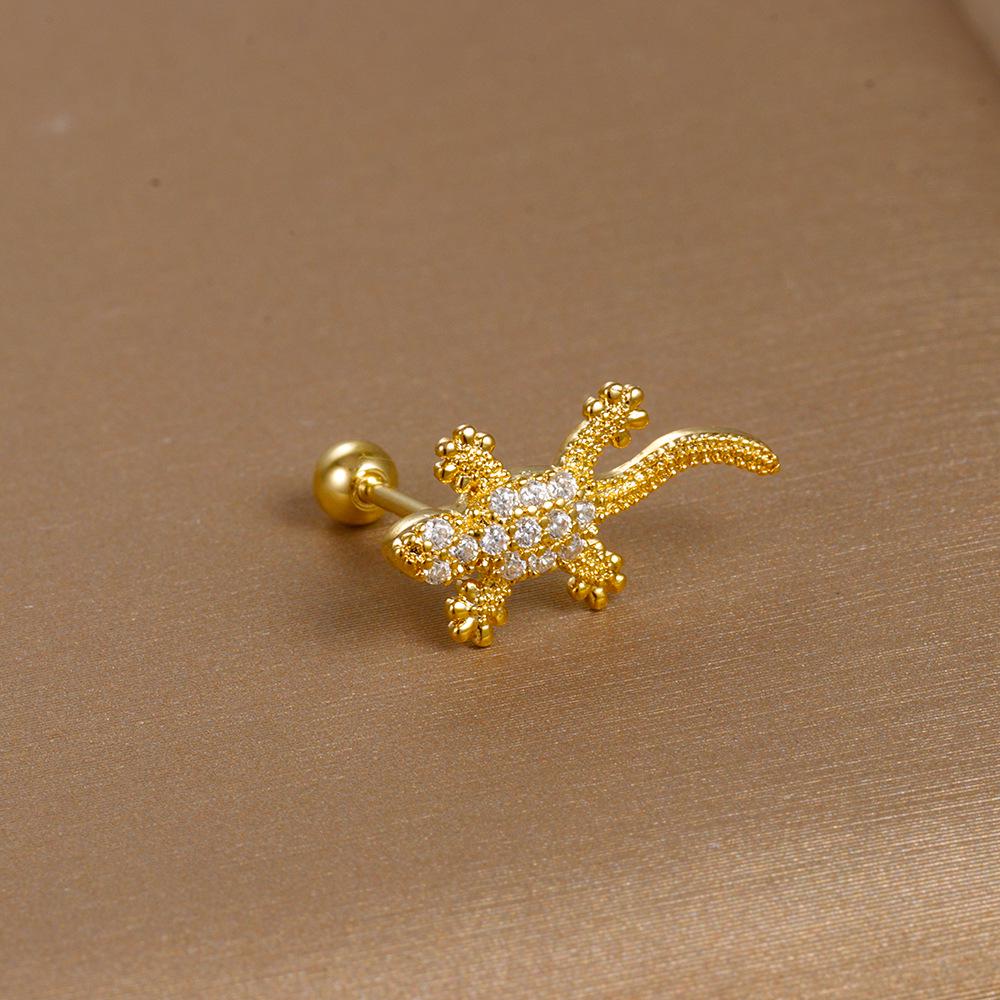 Gold Stainless Steel Earrings with Zircon Studs - Creative and Elegant Design