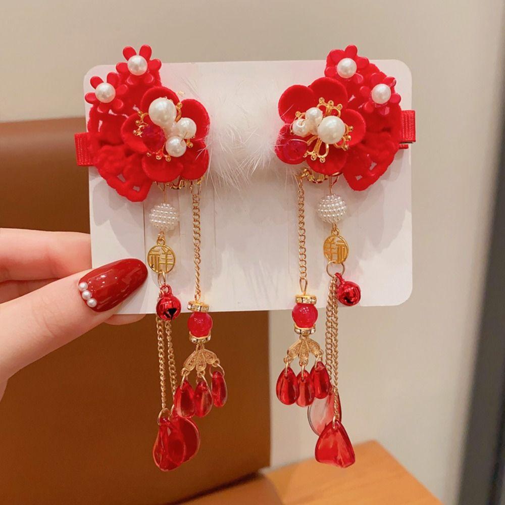 Flower Chinese New Year Headwear Bow Ancient Style Hairpin Simple Hanfu Hairpin  Children