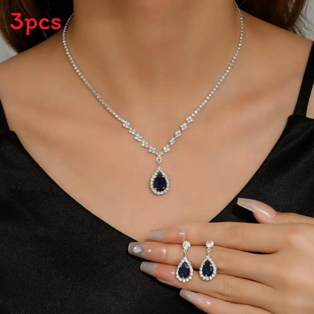 

Water Drop Bridal Necklace And Earrings Set With Cubic Zirconia For Wedding Ceremony чорний