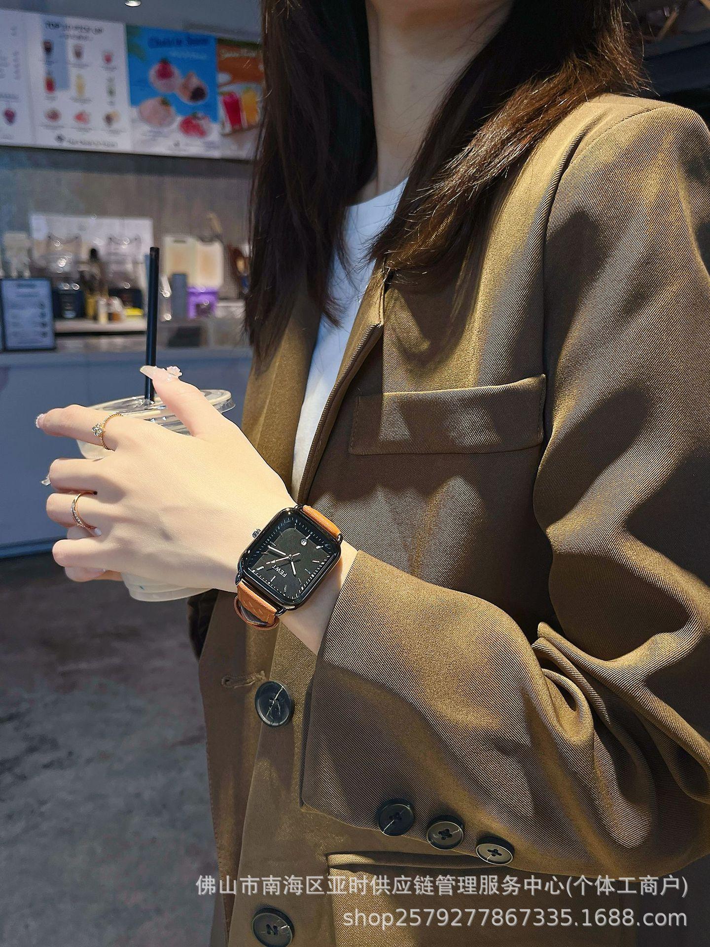 European And American Belt Rectangular Calendar Watch Women S Simple And Versatile Temperament Clearance