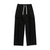 Men Pants Elastic Waist Adjustable Drawstring Long Pants with Flap Pockets Solid Color Loose