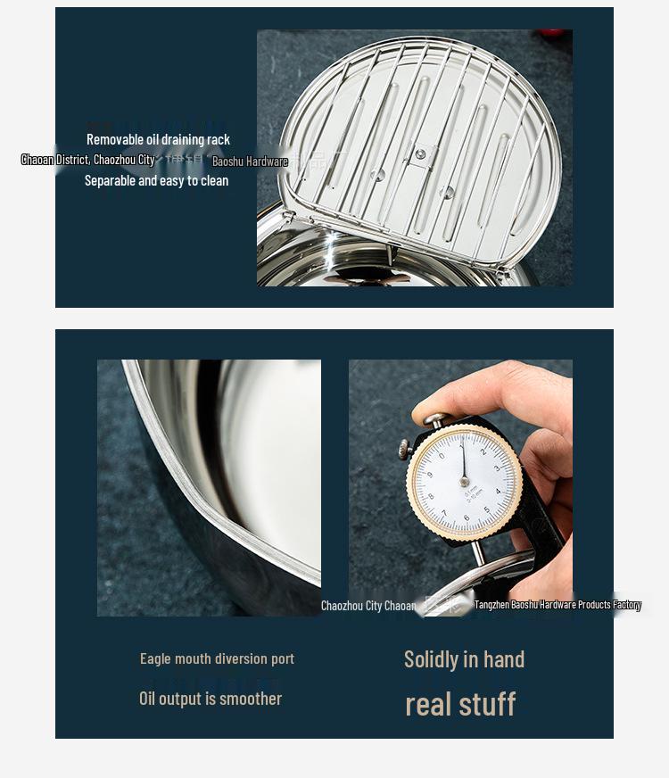 304 Stainless Steel Tempura Fryer with Thermometer for Oil-Saving On Induction and Gas Stoves