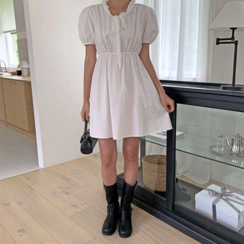New ArrivalS Open Run Women S Cotton Puff Sleeve Ruffle Mini dreSS
