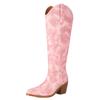 Western Women's Knee High Boots 2025 New Trends Wedge Heel Embroider Winter Shoes Ladies White Red Pink Cowboy Cowgirls Boot