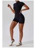 Women's Summer Zipper Short Sleeve Yoga Bodysuit Jumpsuit