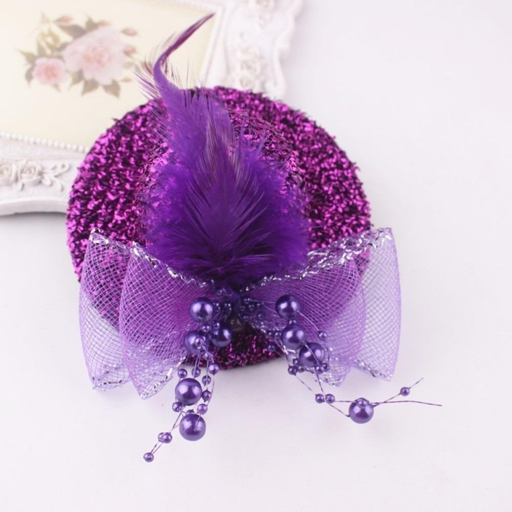 

Cute Glitter Girl Fascinator Hat Mesh Children s Top Hat Hair Clip Dance Girl Hair Accessory фиолетовый