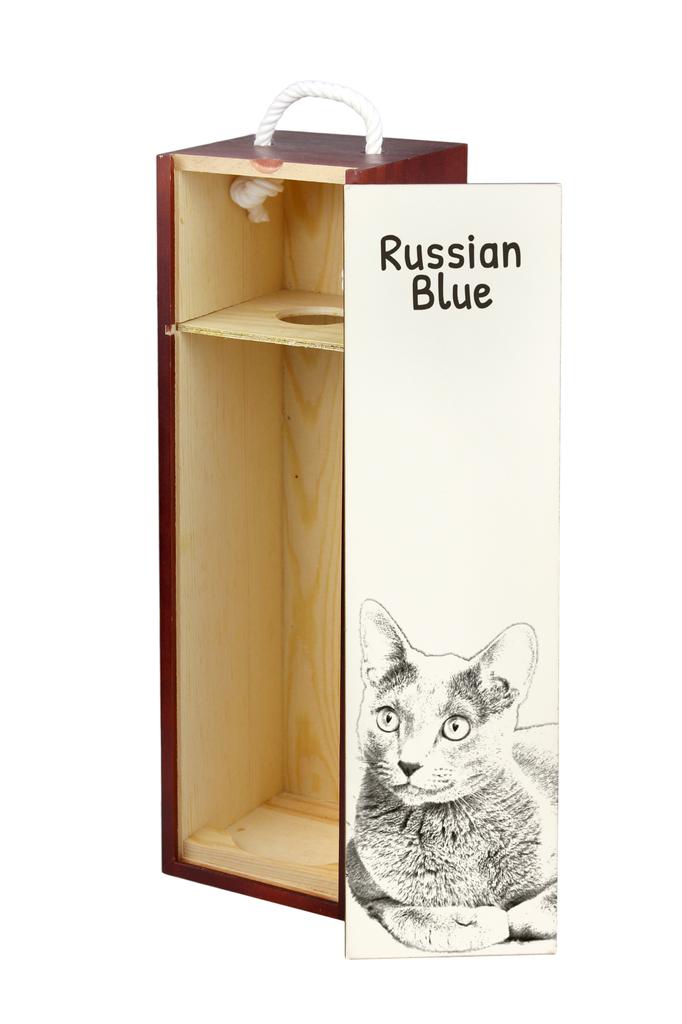 Russian Blue - Wine Box with a Cat, Alcohol Box with Graphics, Personalized Gift Box from the Art-Dog Brand
