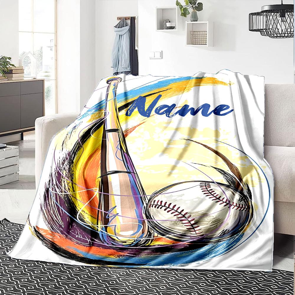 Custom Name Baseball Theme Printed Blanket - Perfect for Couch, Bed, Travel & Outdoor Use | Machine Washable, Cozy & Durable.