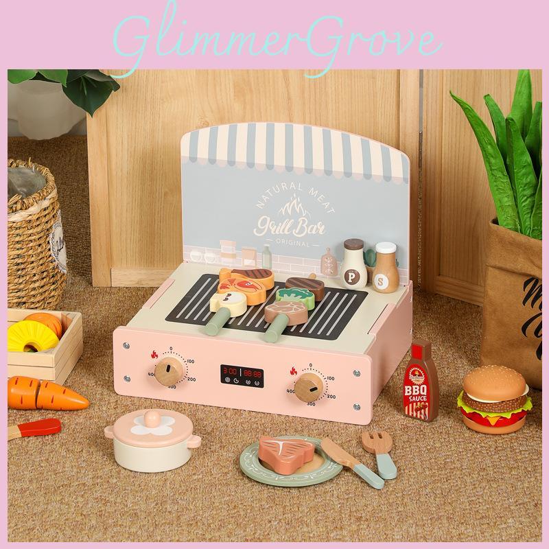 Wooden Simulation Kitchen Barbecue And Cooking Utensils Children Toy Set For Kids Play And Learning