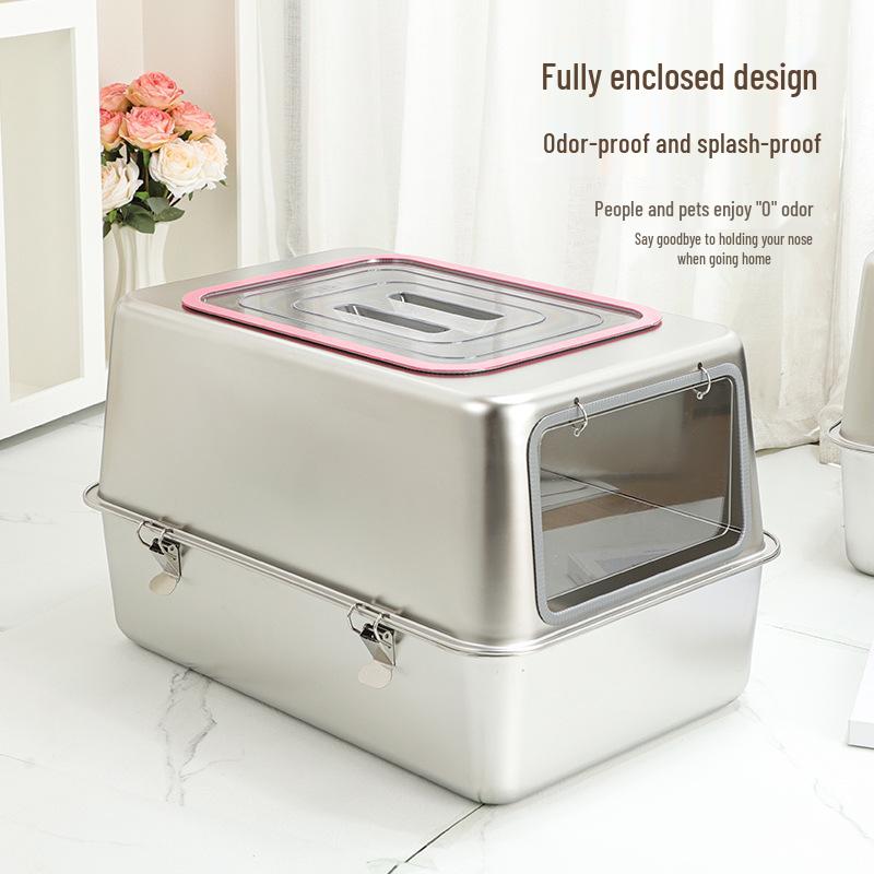 All-Steel Enclosed Stainless Cat Litter Box, Odor & Splash Proof, Extra Large