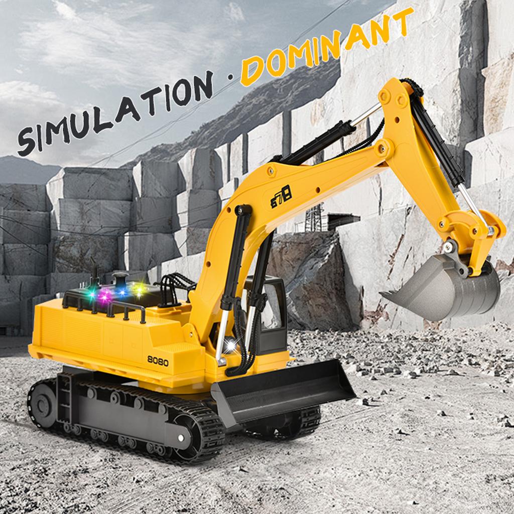 Remote Control Excavator and Bulldozer Toy, 15 Channel Construction Vehicles with Lights Sounds 3