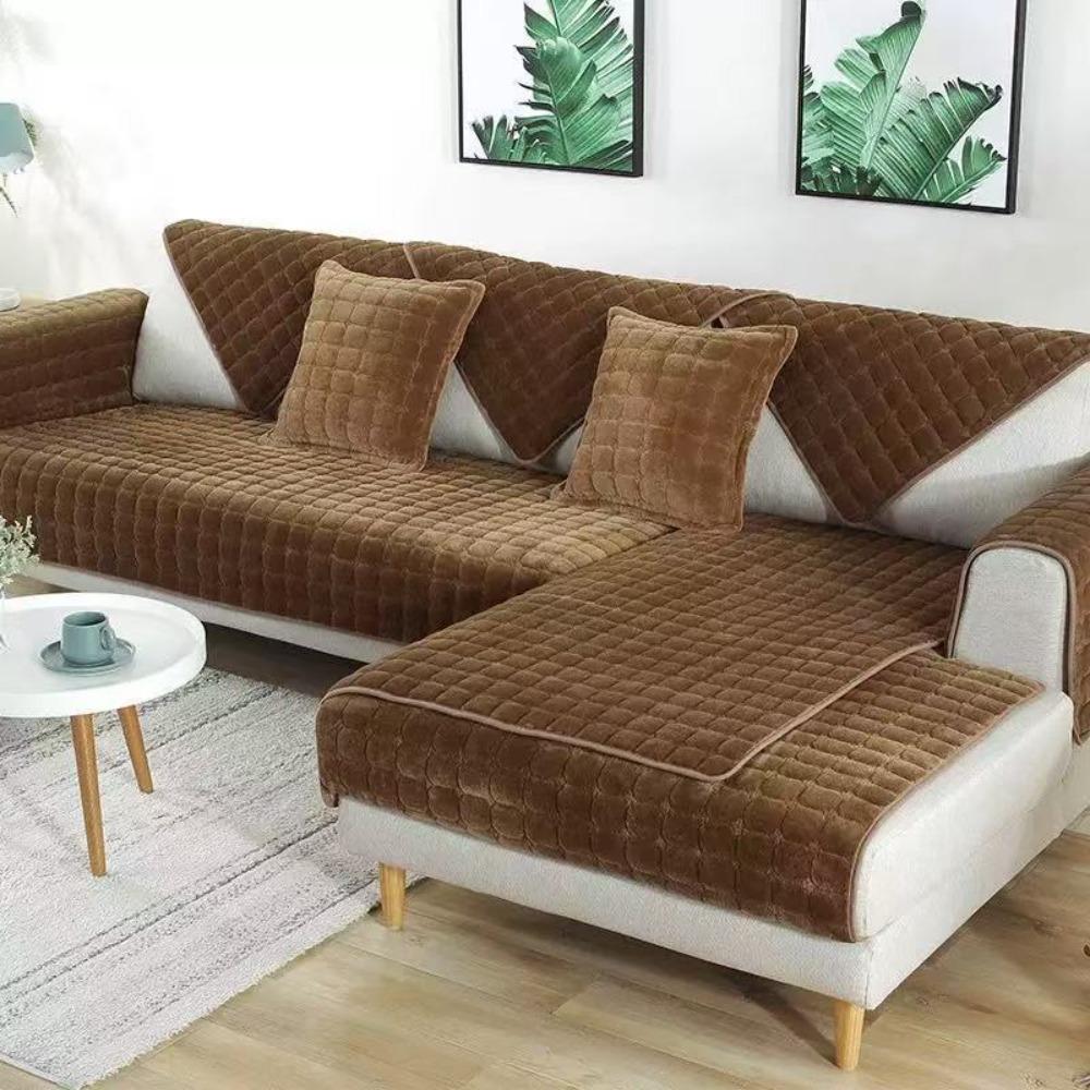 Dicke Flanell-Plüsch-Sofadecke, Antirutsch, Modern, Schlicht, Sitzkissen, Ganzjahres, Winterwarm, Sofabezug