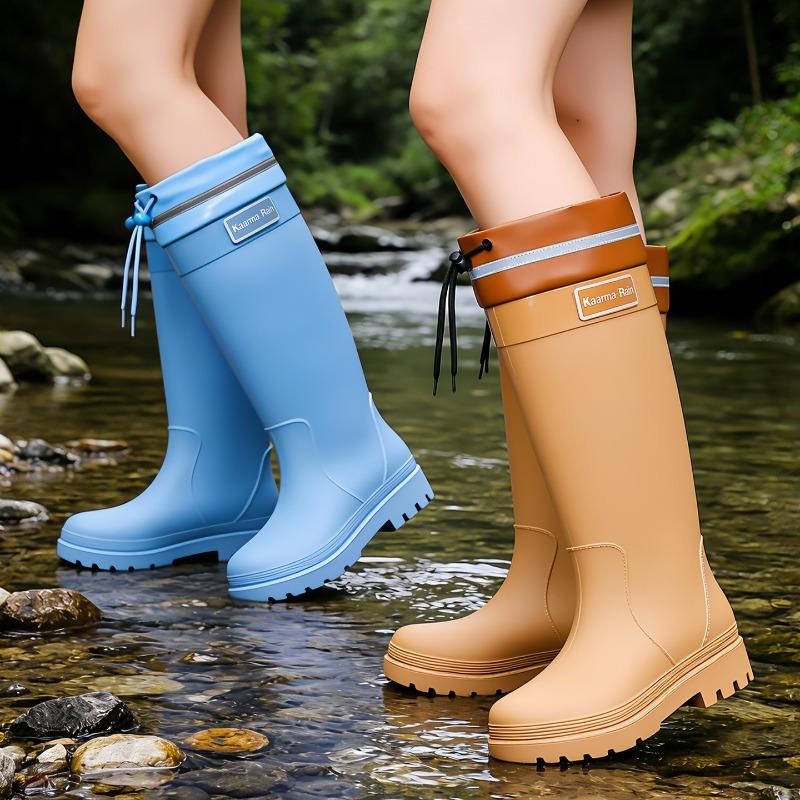 Extra High Rain Shoes Women's Water Shoes Fashion Wear Waterproof and Velvet Warm Adult Rainforest Hiking Non-slip Rubber Rain Boots