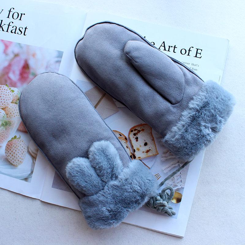 

Зимние теплые замшевые вязаные варежки женские цветные плюс бархатные утепленные уличные ветрозащитные и морозостойкие перчатки для девочек-студентов L